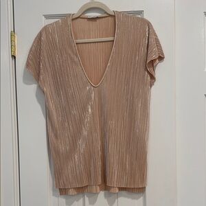 Zara Champagne Gold Plisse Short Sleeve